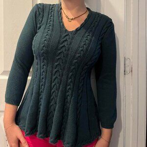 emerald green cableknit pleated sweater